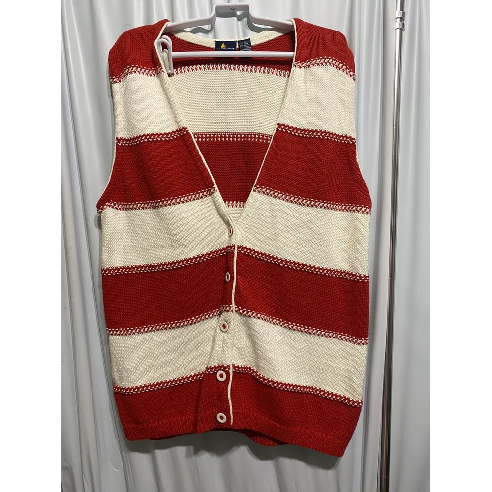 LIZ SPORT RED & WHITE SWEATER VEST BUTTON UP SIZE MED